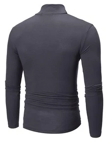 Manfinity Hombres Camiseta de cuello cisne con diseño de parche - Gris Oscuro - Ver 2
