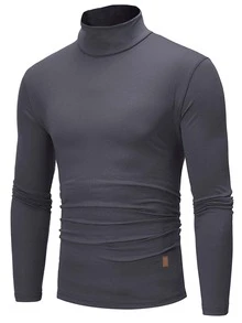 Manfinity Hombres Camiseta de cuello cisne con diseño de parche - Gris Oscuro - Ver 4