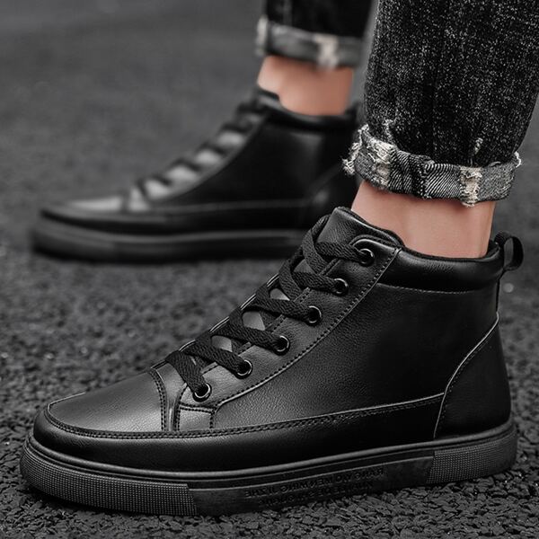 

Men Lace-up Front High Top Skate Shoes, Black