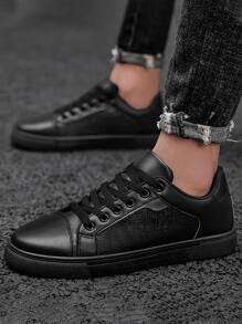 Men Lace-up Front Low Top Skate Shoes - Black - View 1