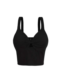 Áo hai dây Plus Size xoắn lại màu trơn Giải trí - màu đen - Xem 1