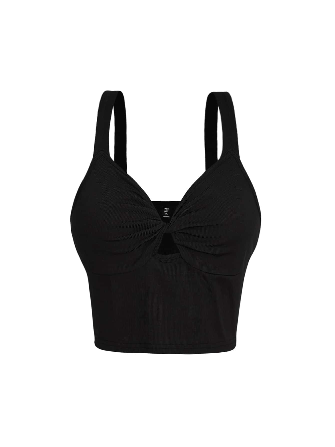 Áo hai dây Plus Size xoắn lại màu trơn Giải trí - màu đen - Xem 1