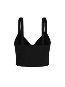 Áo hai dây Plus Size xoắn lại màu trơn Giải trí - màu đen - Xem 2