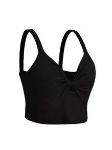 Áo hai dây Plus Size xoắn lại màu trơn Giải trí - màu đen - Xem 3