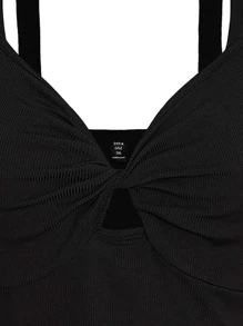 Áo hai dây Plus Size xoắn lại màu trơn Giải trí - màu đen - Xem 5