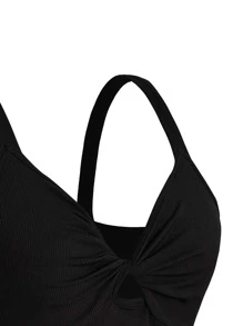 Áo hai dây Plus Size xoắn lại màu trơn Giải trí - màu đen - Xem 4