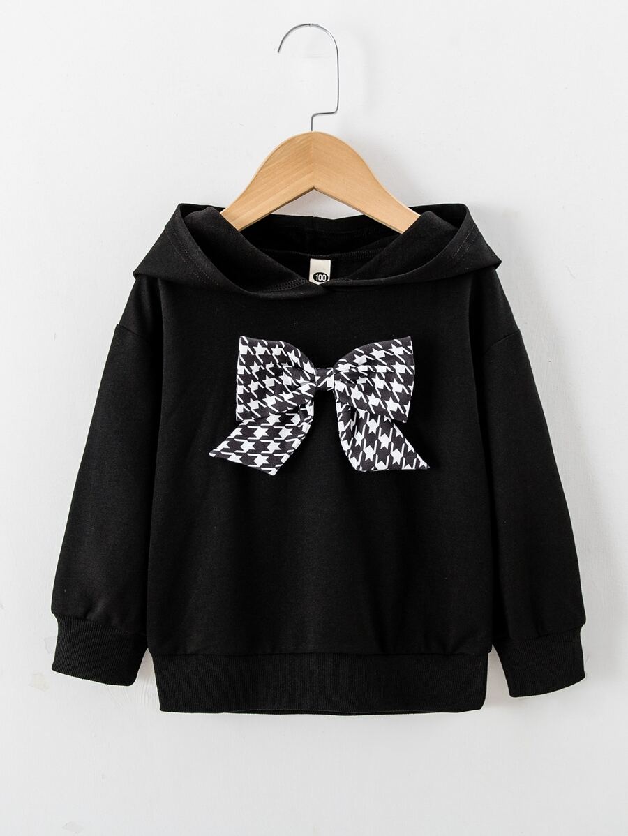 Young Girls Solid Bow Front Sweatshirt - Black - View 1