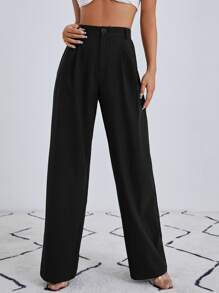 SHEIN Essnce Solid Zip Up Straight Leg Pants In Fall/Winter