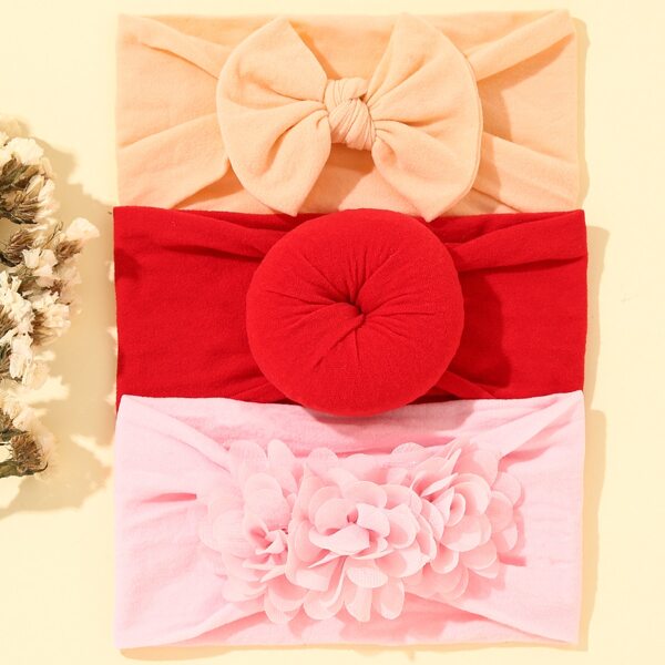 

3pcs Baby Bow Decor Wide Hair Band, Multicolor