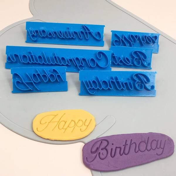 

6pcs Letter Graphic Cake Decorating Press Stencil, Blue