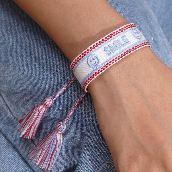 

Letter Embroidered Tassel Decor Bracelet, Multicolor