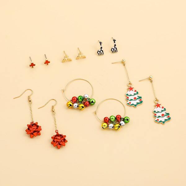 

6pairs Christmas Tree Decor Earrings, Multicolor