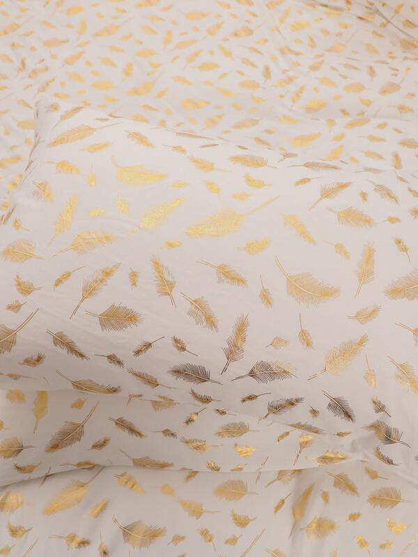 Metallic Feather Print Duvet Cover Set Without Filler SHEIN USA