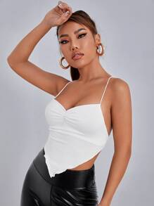 SHEIN PETITE Tie Back Asymmetrical Hem Cami Top - White - View 5