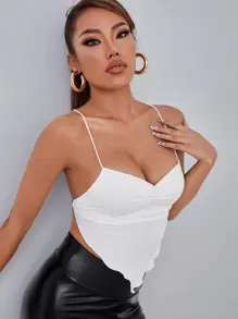 SHEIN PETITE Tie Back Asymmetrical Hem Cami Top - White - View 6