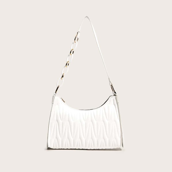 

Minimalist Quilted Baguette Bag, White