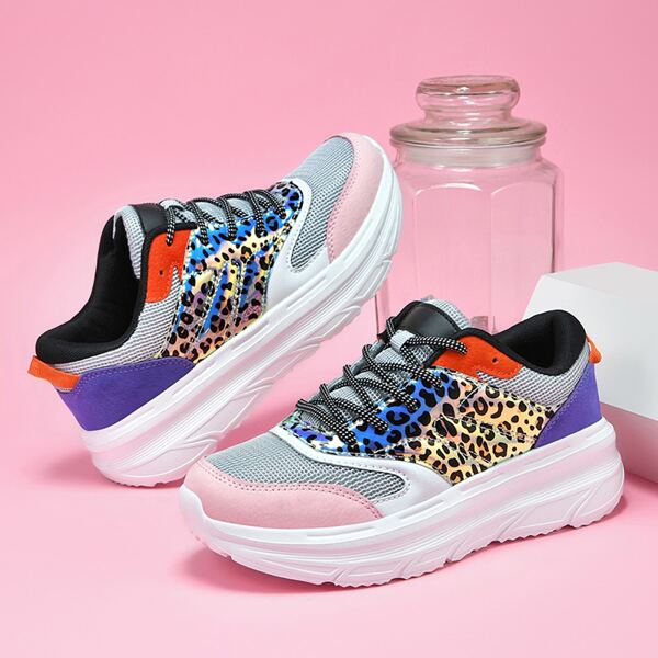 

Colorblock Lace-up Front Running Shoes, Multicolor