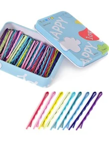 彩色发夹，100 件金属发夹，带可爱盒子，2.16 英寸编发工具发夹适合所有发质，彩色发夹适合女孩女士发型 - 彩色 - 查看 3