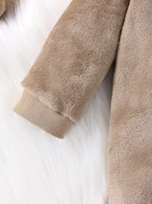 嬰兒卡通刺繡3D耳朵設計連帽法蘭絨連身褲 - 彩色 - 查看 3