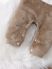 嬰兒卡通刺繡3D耳朵設計連帽法蘭絨連身褲 - 彩色 - 查看 6