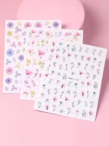 TSZS 3片花卉圖案美甲貼紙，美甲貼紙DIY - 彩色 - 查看 1