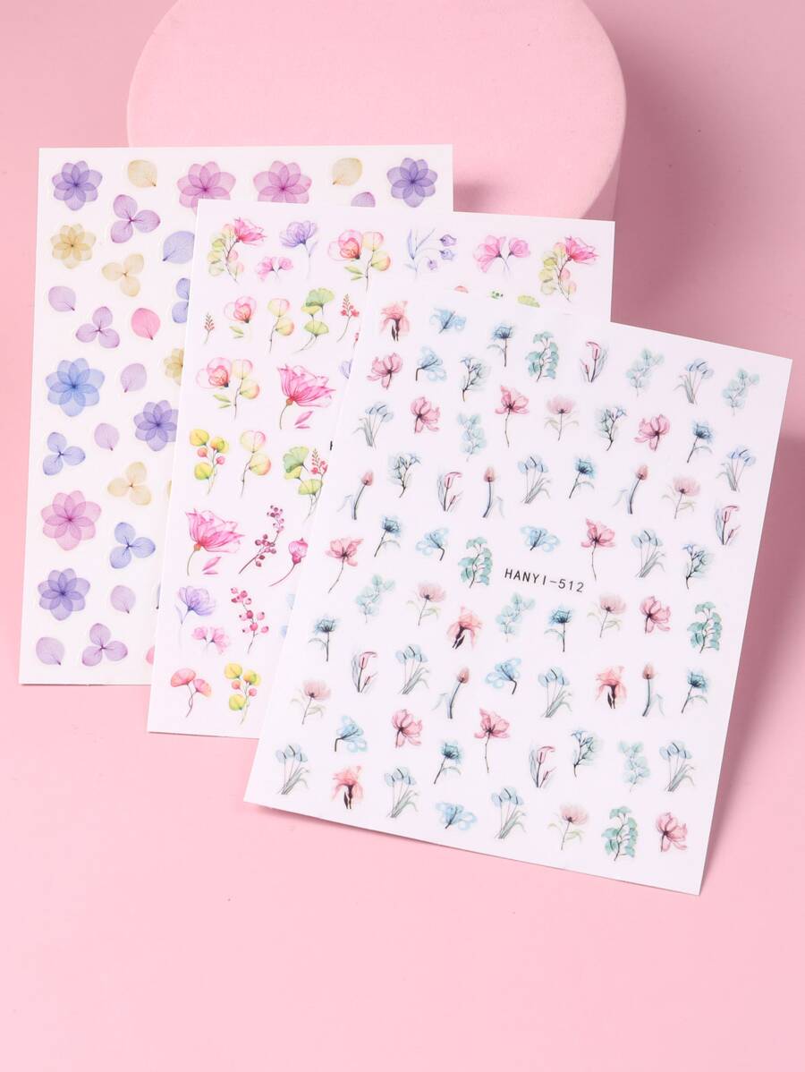 TSZS 3片花卉圖案美甲貼紙，美甲貼紙DIY - 彩色 - 查看 1