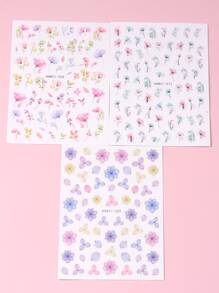 TSZS 3片花卉圖案美甲貼紙，美甲貼紙DIY - 彩色 - 查看 3