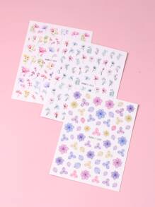 TSZS 3片花卉圖案美甲貼紙，美甲貼紙DIY - 彩色 - 查看 4