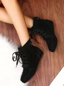 Fashionable Classic Pure Black Boots With Minimalist Front Lace Design - Black - View 1
