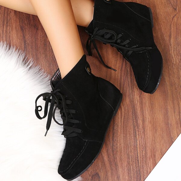 

Minimalist Lace Up Front Fashion Boots, Black