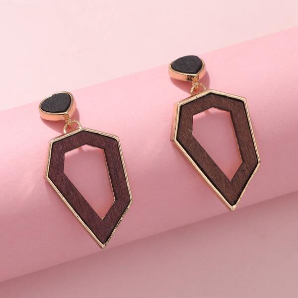 

Irregular Geometric Drop Earrings, Coffee brown