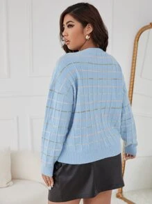 SHEIN Essnce Plus Plaid Pattern Drop Shoulder Cardigan - Baby Blue - View 2