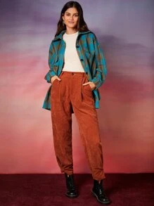 SHEIN Plaid Flap Pocket Drop Shoulder Overcoat - Multicolor - View 3