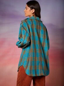 SHEIN Plaid Flap Pocket Drop Shoulder Overcoat - Multicolor - View 4