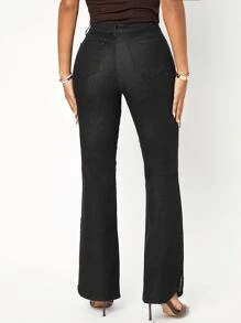 SHEIN 高腰喇叭破洞牛仔褲 - 黑色 - 查看 2