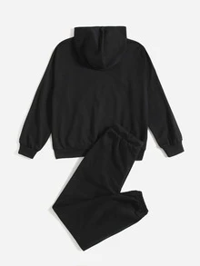 SHEIN Bộ hai mảnh Trai Dây kéo Túi Lá thư Thể thao - màu đen - Xem 2