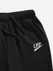 SHEIN Bộ hai mảnh Trai Dây kéo Túi Lá thư Thể thao - màu đen - Xem 4