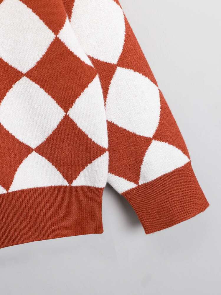 Young Boy Geo Pattern Drop Shoulder Sweater