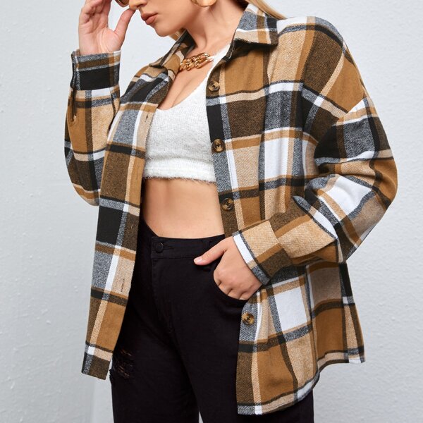 

Plus Plaid Drop Shoulder Coat, Multicolor