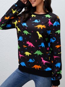 SHEIN Sudadera con estampado de dinosaurio - Multicolor - Ver 3