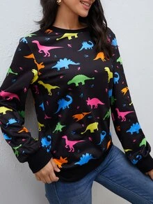 SHEIN Sudadera con estampado de dinosaurio - Multicolor - Ver 4