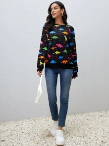 SHEIN Sudadera con estampado de dinosaurio - Multicolor - Ver 5