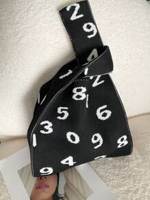 Letter Graphic Crochet Bag - Black and White - View 2