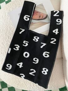 Letter Graphic Crochet Bag - Black and White - View 7