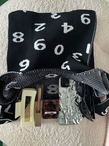 Letter Graphic Crochet Bag - Black and White - View 3