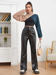 SHEIN BAE Quần nữ Nút Dây kéo màu trơn Hấp dẫn - màu đen - Xem 4
