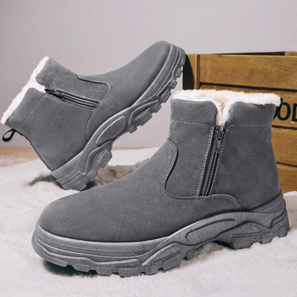 

Men Minimalist Side Zipper Plush Inside Boots, Grey