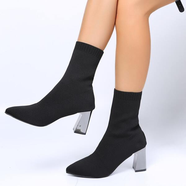 

Minimalist Chunky Heeled Sock Boots, Black