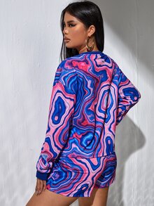 Marble Print Drop Shoulder Sweatshirt & Shorts - Multicolor - View 2