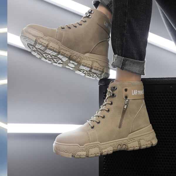 

Men Letter Graphic Lace-up Front Boots, Khaki